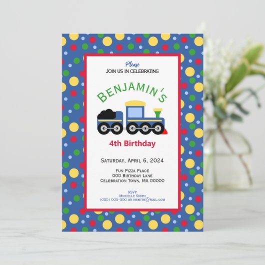 Blauwe treinmotor en steenkoolauto kaart (Staand voorkant)