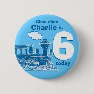 Blauwe treinnaam en ouderdomsknoop / badge ronde button 5,7 cm
