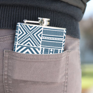 Blauwe Tribal Pattern Art Heupfles