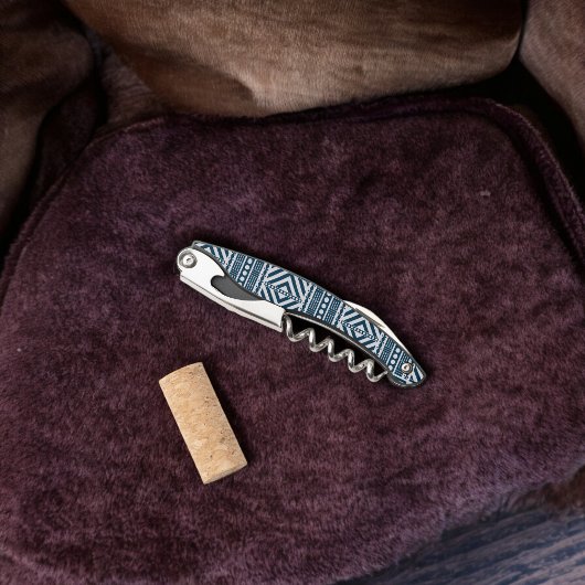 Blauwe Tribal Pattern Art Kurkentrekker