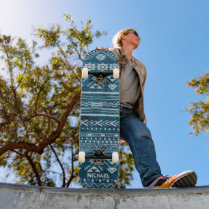 Blauwe Tribale Abstracte Geometrische Patroon Aang Skateboard