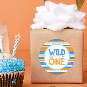 Blauwe Tribale Wild One 1e Verjaardagsstickers Ronde Sticker