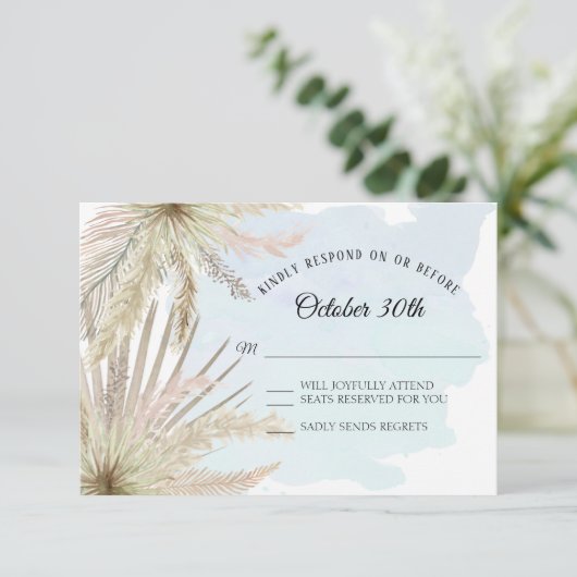 Blauwe Tropische Beach Boho Oerwoud Leaf Foliage Kaart (Staand voorkant)