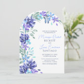 Blauwe Tropische Bloemboog bruiloft Kaart (Staand voorkant)