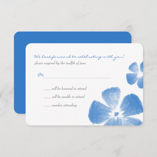 Blauwe Tropische Waterverf bloemen RSVP (Voorkant / Achterkant)