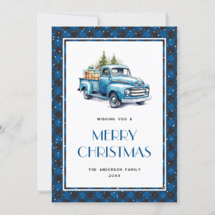 Blauwe Truck Buffalo geruite Sneeuw Kerstkaart