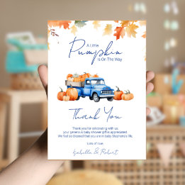 Blauwe Truck Kleine Pompoen Op Weg Baby Shower Bedankkaart