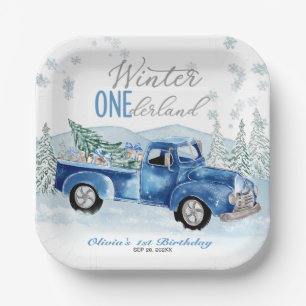 Blauwe Truck Winter Onederland Jongen Eerste Verja Papieren Bordje