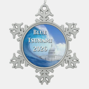 Blauwe Tsunami-verkiezing 2026 Tin Sneeuwvlok Ornament