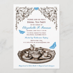Blauwe tuin Bridal Tea Party uitnodigingen