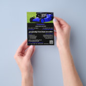 Blauwe tuin grasmaaier, gazon verzorging flyer (Hand)