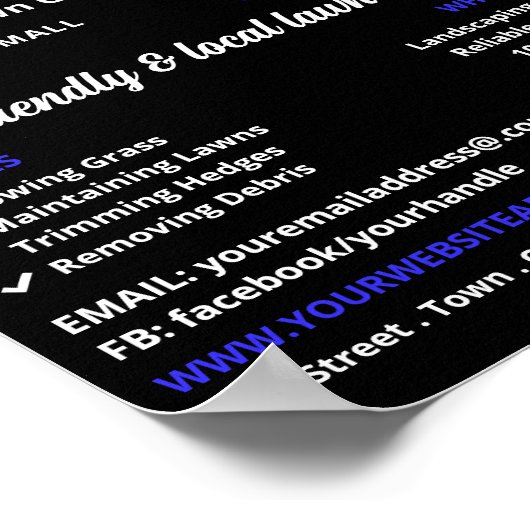 Blauwe tuin grasmaaier, gazon verzorging poster (Hoek)