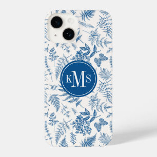 Blauwe tuinvlinder en Floral Garden Pattern iPhone 14 Hoesje