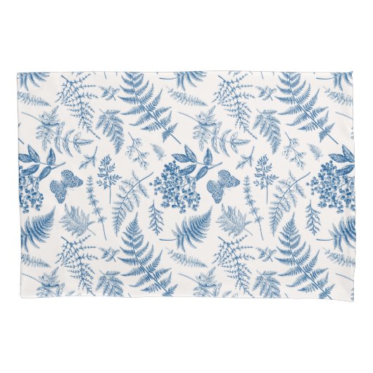 Blauwe tuinvlinder en Floral Garden Pattern Kussensloop (Voorkant)