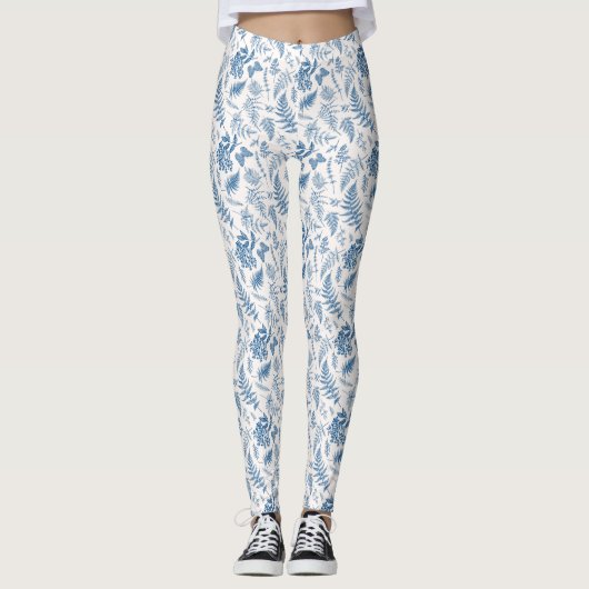 Blauwe tuinvlinder en Floral Garden Pattern Leggings (Voorkant)
