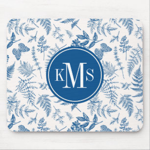 Blauwe tuinvlinder en Floral Garden Pattern Muismat