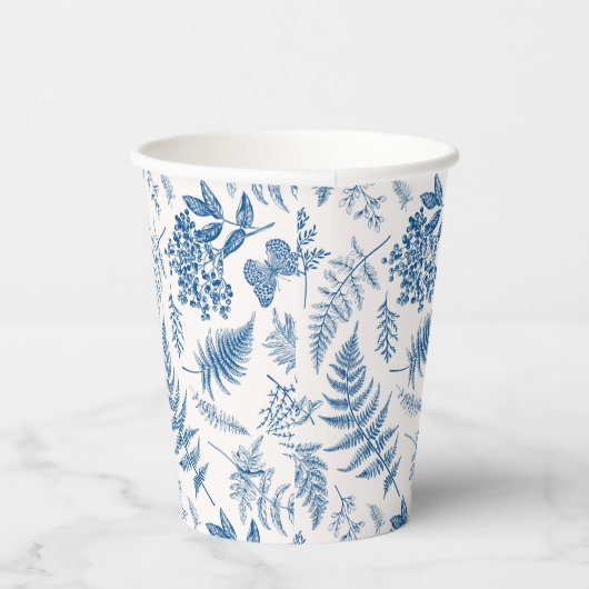 Blauwe tuinvlinder en Floral Garden Pattern Papieren Bekers (Rechts)