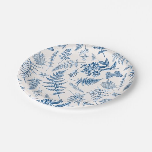 Blauwe tuinvlinder en Floral Garden Pattern Papieren Bordje (Gekanteld)