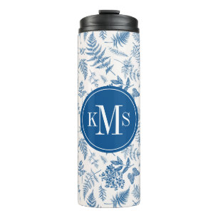 Blauwe tuinvlinder en Floral Garden Pattern Thermosbeker