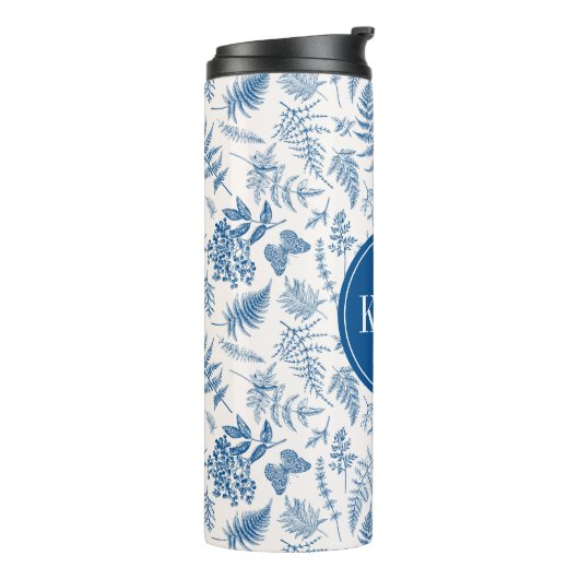 Blauwe tuinvlinder en Floral Garden Pattern Thermosbeker (Gedraaid links)