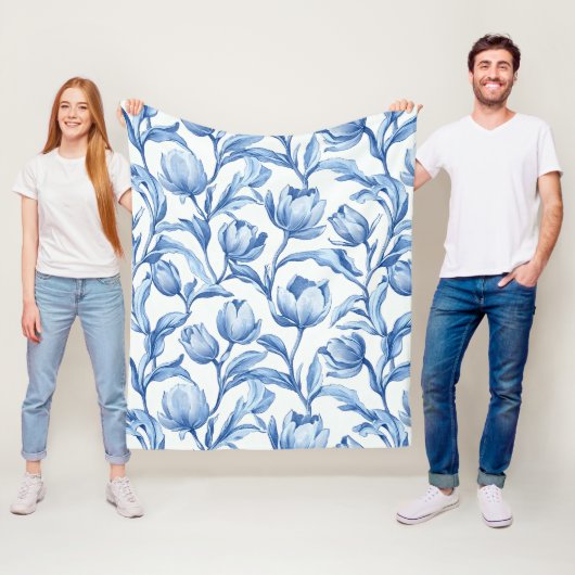 Blauwe Tulp  bloemmotief Fleece Deken (In situ)