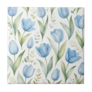 Blauwe Tulpen Aquarel Bloemschilderkunst Botanisch Tegeltje