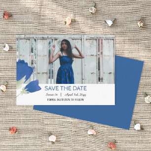 Blauwe tulpen, verjaardagsfeestje save the date advieskaart