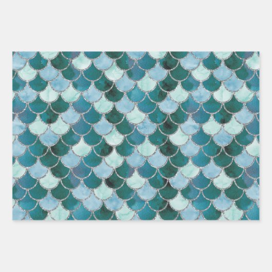 Blauwe, turquoise- en zilverzeemleeuwen inpakpapier vel (Voorkant 3)