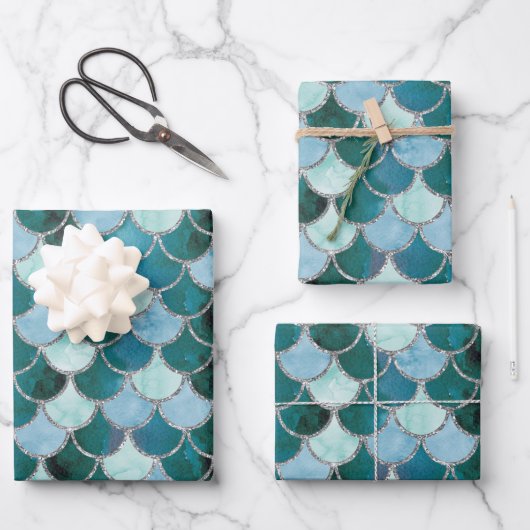 Blauwe, turquoise- en zilverzeemleeuwen inpakpapier vel (Voorkant)