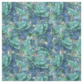 Blauwe Turquoise Monstera Bladeren & Vlinders Stof (Swatch)