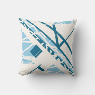 Blauwe turquoise op gebroken witte diagonale vorme kussen