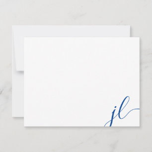 Blauwe twee initialen script kalligrafie notitieka notitiekaartje