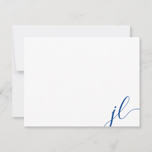 Blauwe twee initialen script kalligrafie notitieka notitiekaartje (Voorkant)