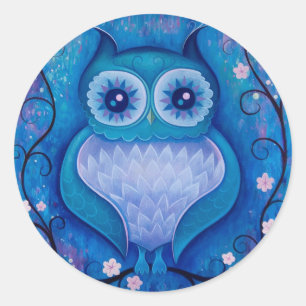 blauwe uil ronde sticker