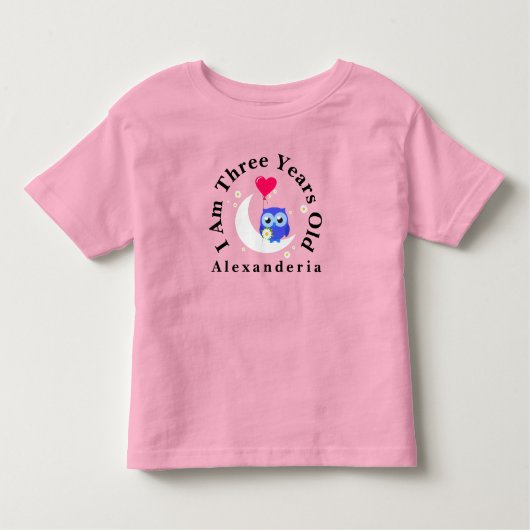 Blauwe Uil Verjaardag naam toevoegen, ik word 3 j Kinder Shirts (Voorkant)