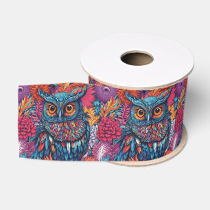 Blauwe Uil Vogel Kunst Grosgrain Lint