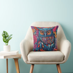 Blauwe Uil Vogel Kunst Kussen