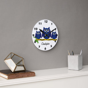 Blauwe Uilen Ontwerp Gepersonaliseerd Ronde Klok