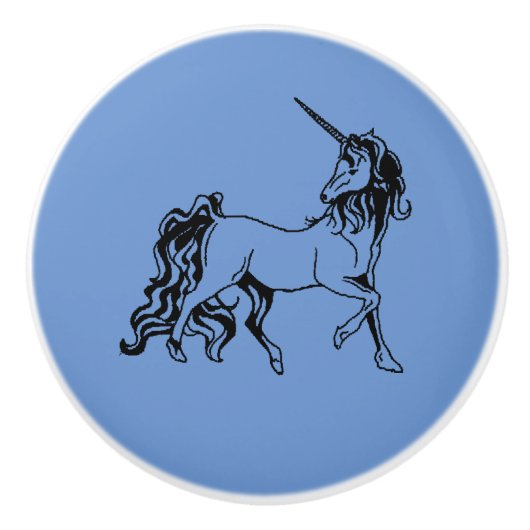 Blauwe unicorn keramische knop (Voorkant)