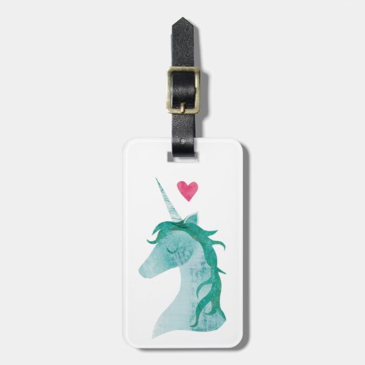Blauwe Unicorn Magic met hart Bagagelabel (Voorkant verticaal)
