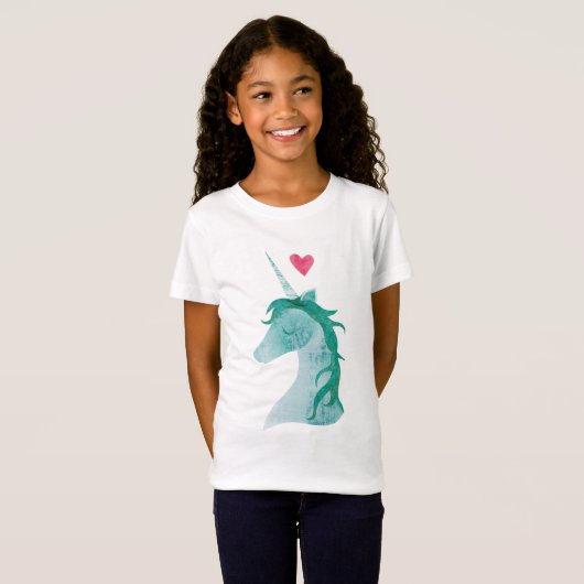 Blauwe Unicorn Magic met hart T-shirt (Voorkant volledig)
