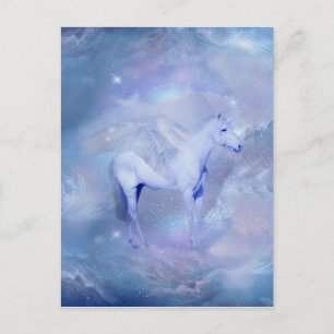 Blauwe Unicorn met vleugels fantasie Briefkaart