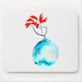 Blauwe vaas waterverf ikebana muismat (Voorkant)