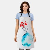 Blauwe vaas waterverf ikebana schort (Gedragen)