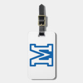 Blauwe varsity letter M monogram Bagagelabel (Voorkant verticaal)