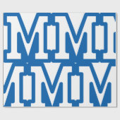 Blauwe varsity letter M monogram Cadeaupapier (Vlak)