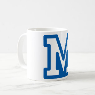 Blauwe varsity letter M monogram Koffiemok