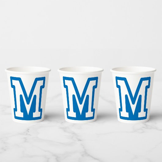 Blauwe varsity letter M monogram Papieren Bekers