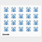 Blauwe varsity letter M monogram Ronde Sticker (Vel)