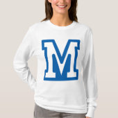 Blauwe varsity letter M monogram T-shirt (Voorkant)